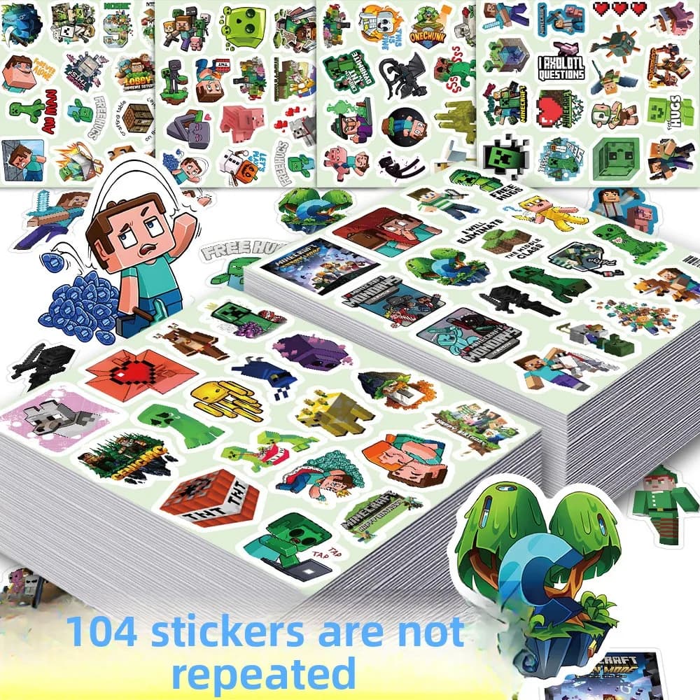 104pcs Minecrafte Stickers Creeper Sword Miner Cartoon My World Phone Notebook Suitcase Cartoon Waterproof Water Cup Decoration