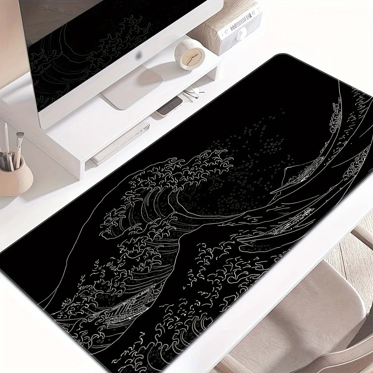 Tappetino per mouse The Great Wave Off Kanagawa, in gomma morbida, antiscivolo, esteso, per tastiera e gaming