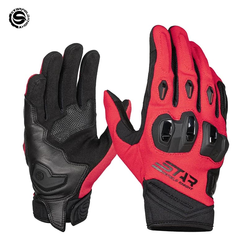 SFK Red Motorcycle Gloves Summer Breathable Riding Protection Gears Palms Real Goat Leather Non-slip Wear-resistant Touch Screen