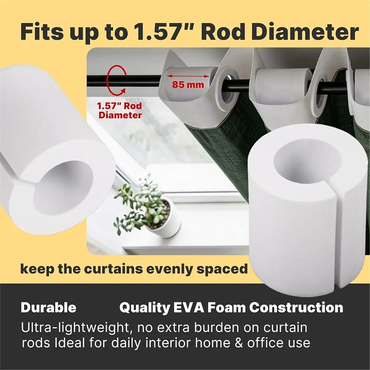 Set da 14 Distanziatori per Tende in Schiuma EVA - Modellatori per Tende Bianchi da 85 mm, Adatti per Aste con Diametro Fino a 1,57″