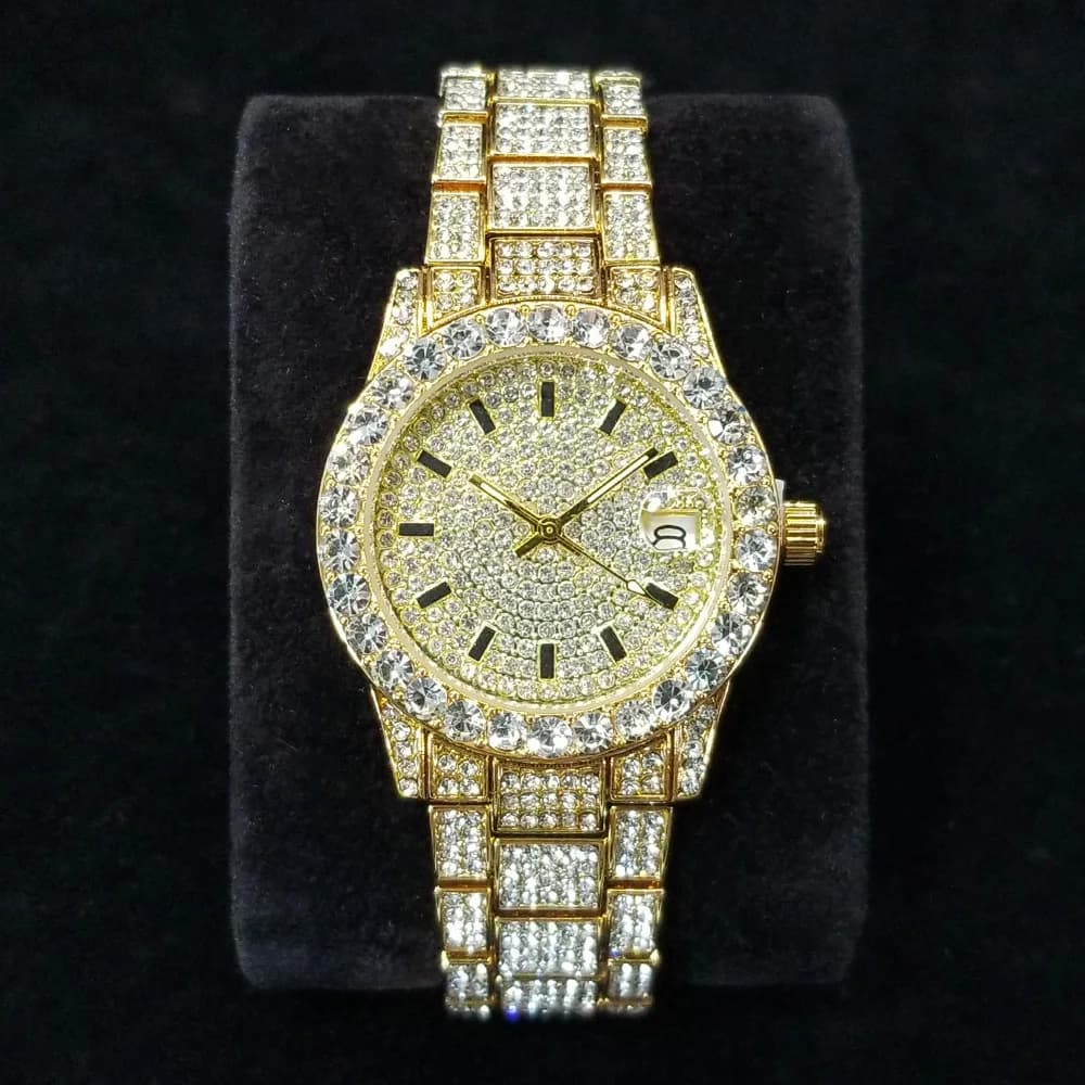Orologi classici di lusso con diamanti Orologio da polso al quarzo bling moda donna Orologio da polso ghiacciato in acciaio inossidabile con accessori per abiti da sposa