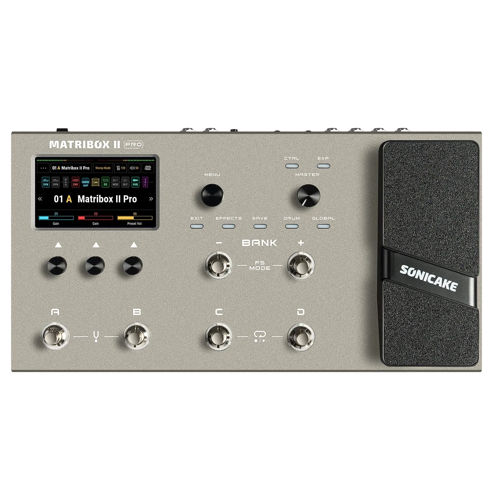 SONICAKE Matribox II Pro Touch screen colorato da 4,3 pollici Chitarra Basso Amp Modellazione IR Multieffetto con Pedale Espressione FX Loop MIDI