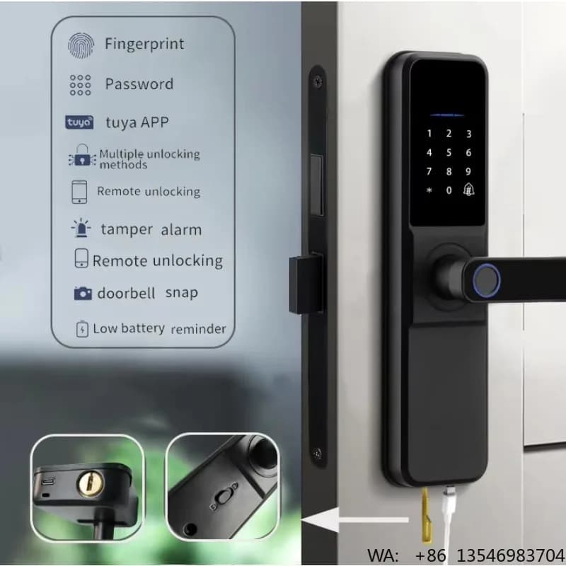 Tuya WIFI Wireless Aluminum Alloy Glass Door Lock Handle Fingerprint Electric Smart Digital Hotel Door Lock