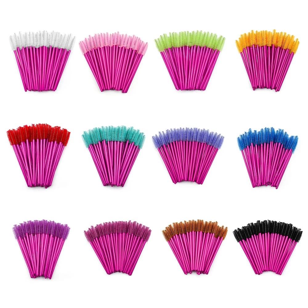 50 pcs Brushes for Eyelashes Use And Drop Pink Red Extension Eyebrow Brush Mascara Bacchetta Eyelashes Set of Cosmetic Tools Make Beauty