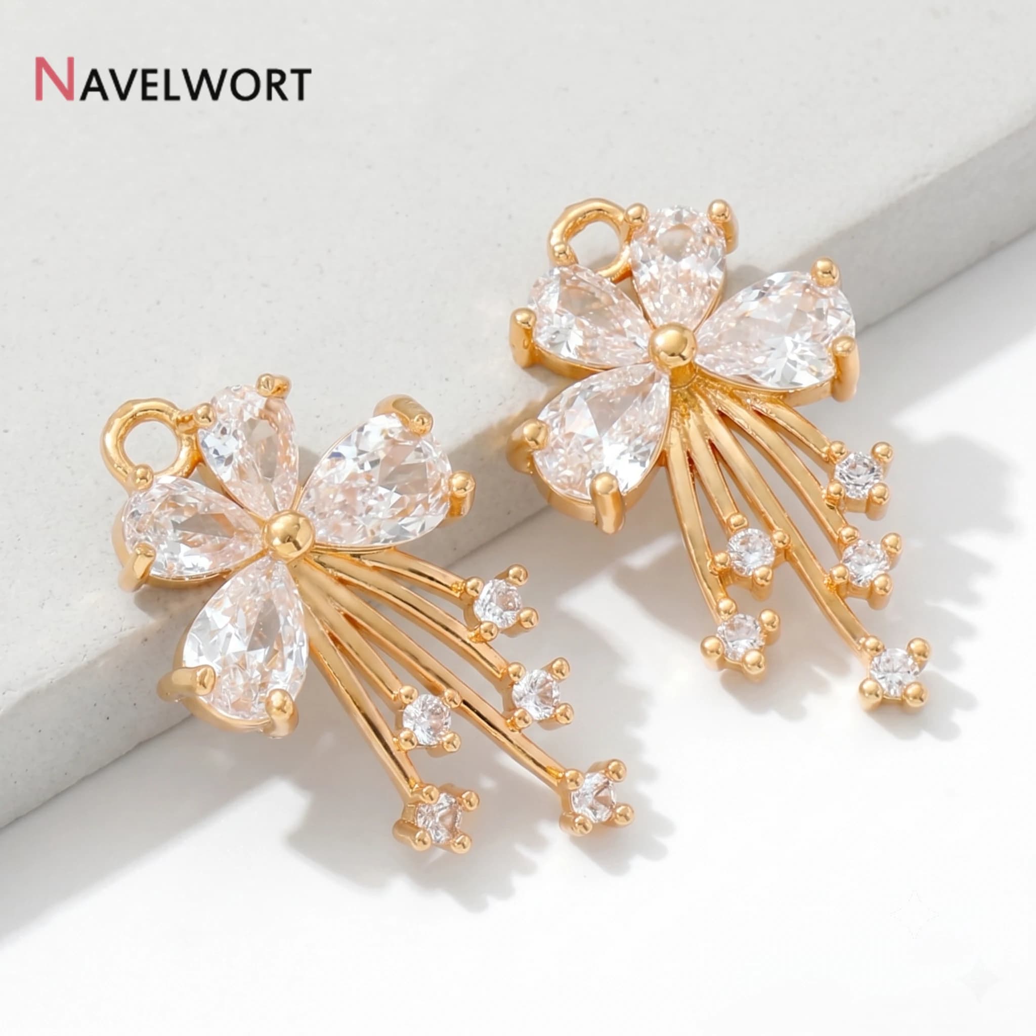 18K Gold Plated Brass Metal Inlaid Zircon Butterfly Shape Earring Charms,DIY Jewelry Making Accessories
