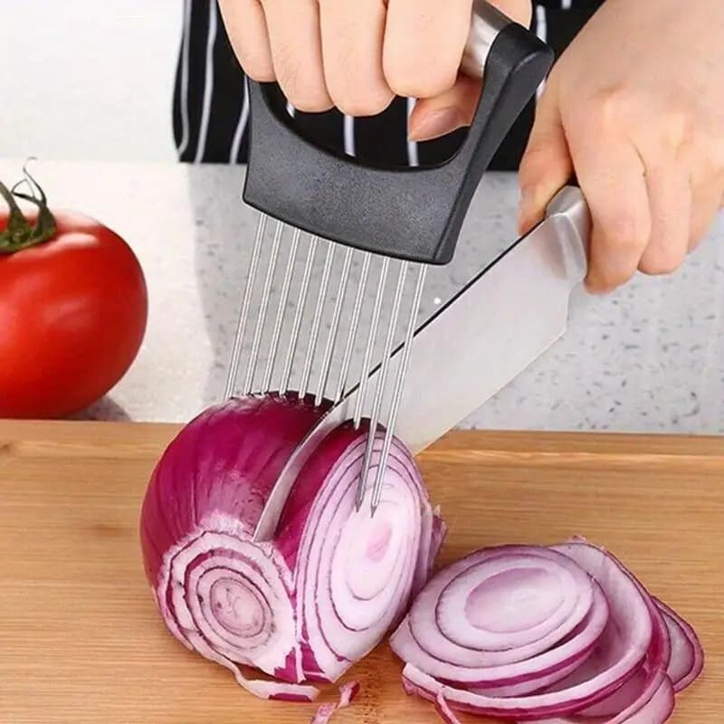 1Pc Steel Onion Needle with Cutting Safe Aid Holder Easy Slicer Tomato Fork Handheld Vegetable Knife Kitchen Tool