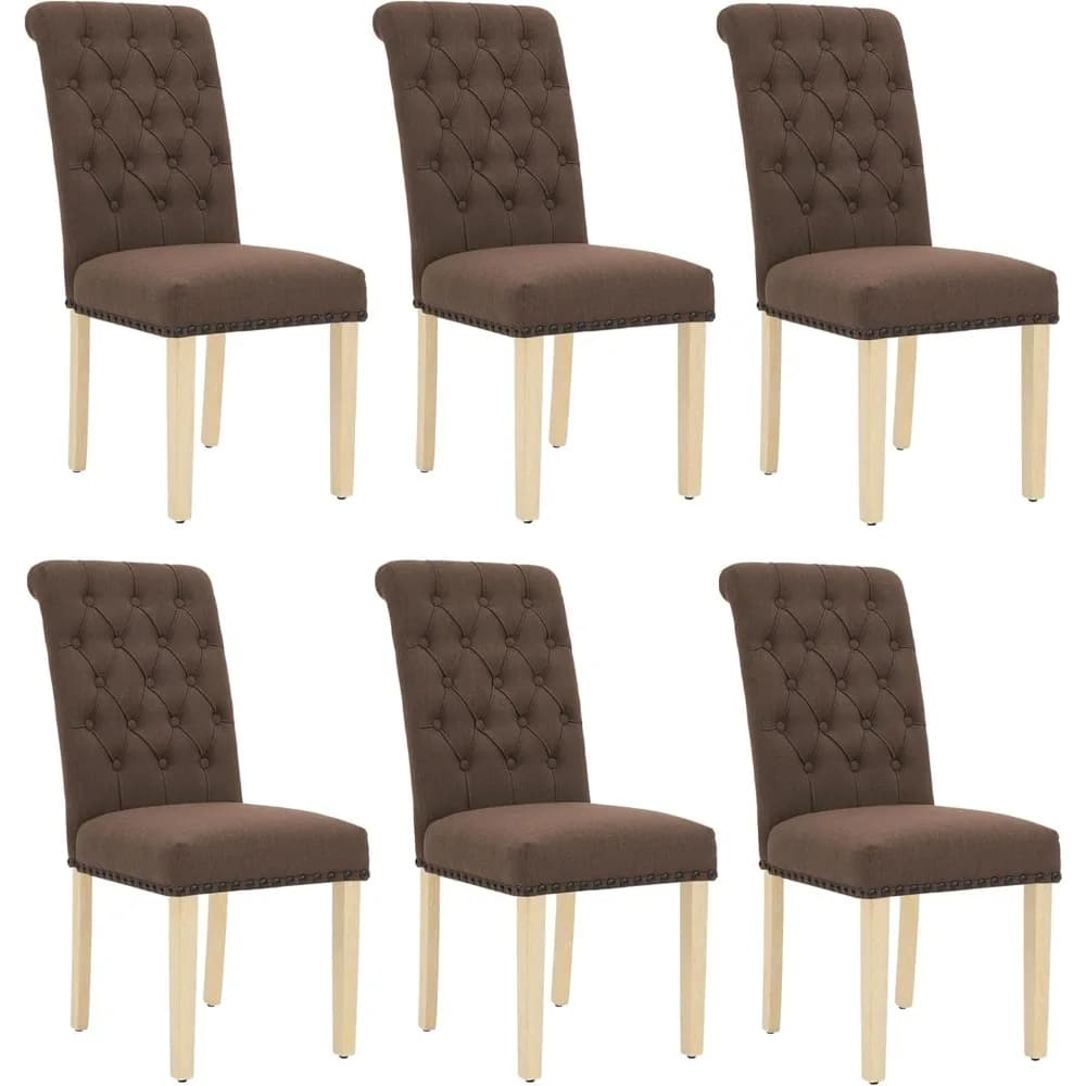 Set di 6 Sedie da Pranzo in Tessuto, Sedia Imbottita con Gambe in Legno, Sedie Senza Braccioli per Cucina, Personalizzabili