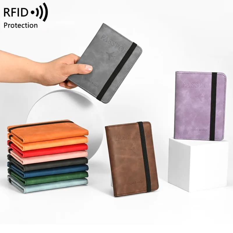 RFID Blocking PU Leather Passport Holder With Card SIM Slots Elastic Strap Anti Skimming Travel Wallet For Men Women