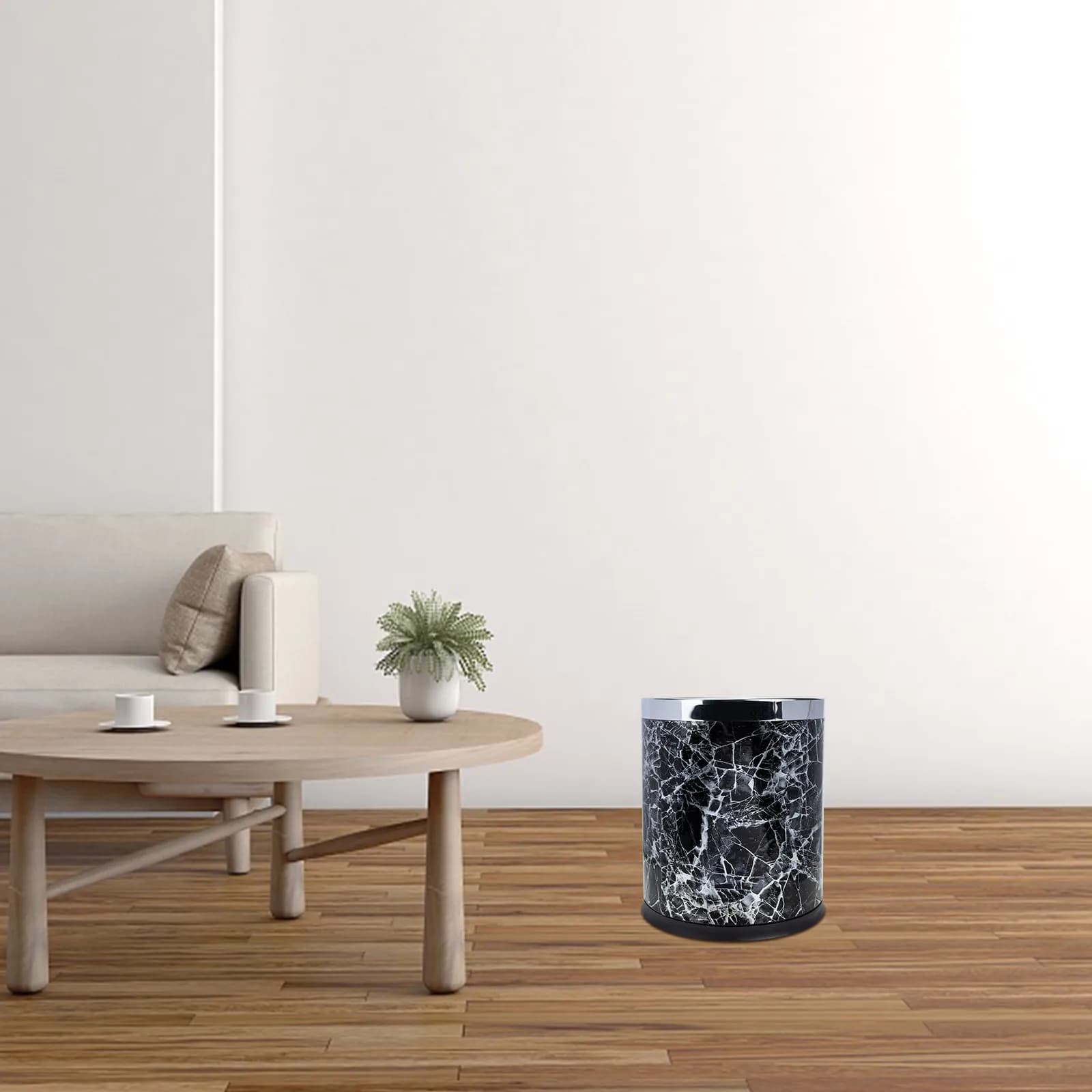 Cestino per Rifiuti Effetto Marmo, Rotondo in Plastica, per Bagno, Cucina, Ufficio, Casa, Hotel, KTV, Sottolavello, Compatto