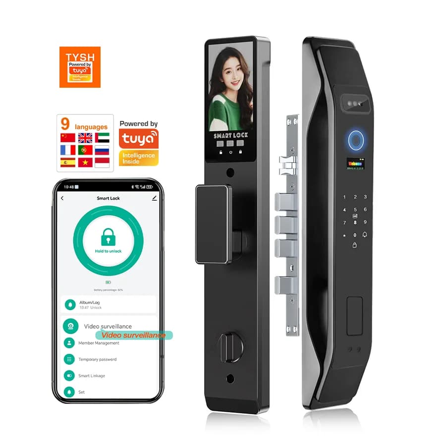 TYSH Tuya App Serrature digitali elettroniche Wifi 3d Riconoscimento facciale Impronta digitale biometrica Serratura intelligente con 9 lingue