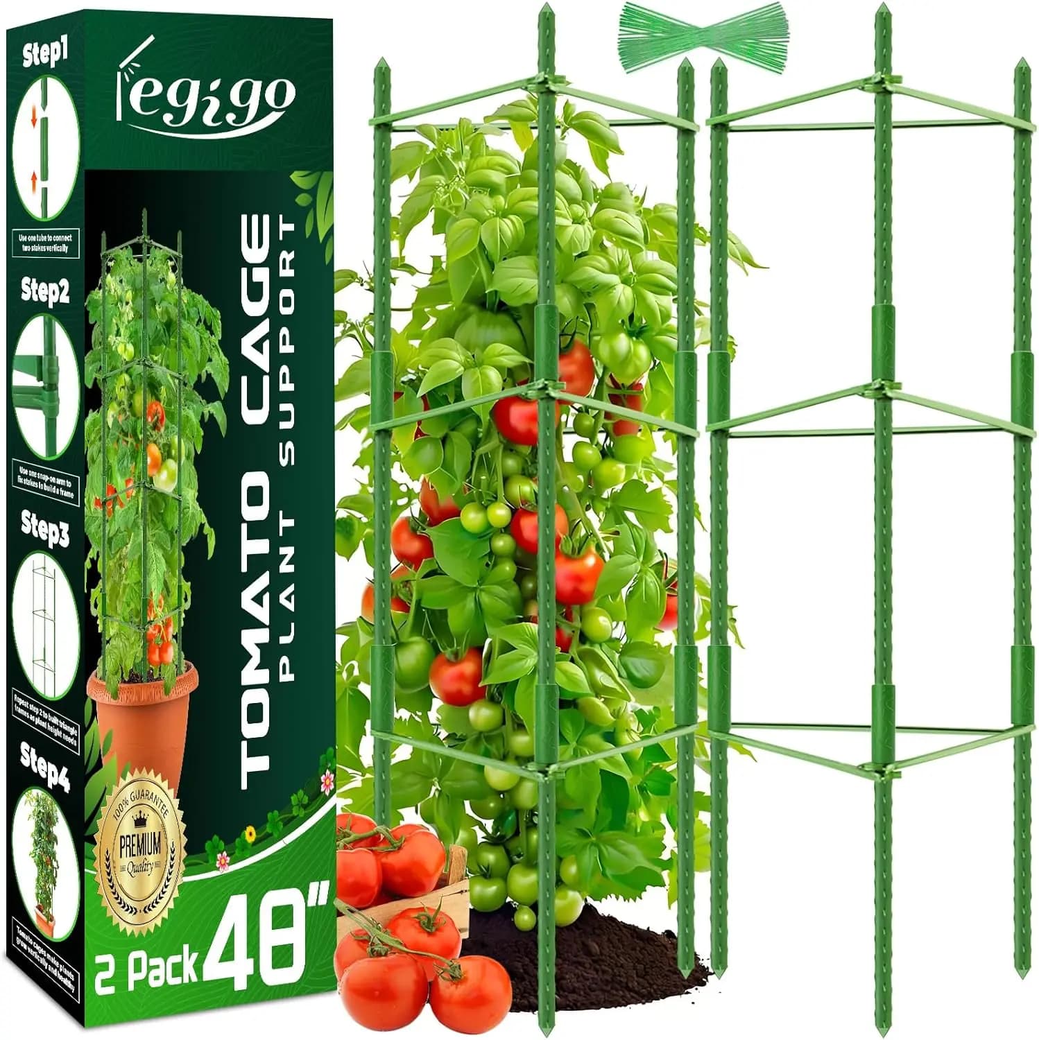 Set di 2 Gabbie per Pomodori per Supporto Piante da Giardino, Pali Fino a 48 Pollici, Traliccio per Piante in Vaso e Verdure Rampicanti