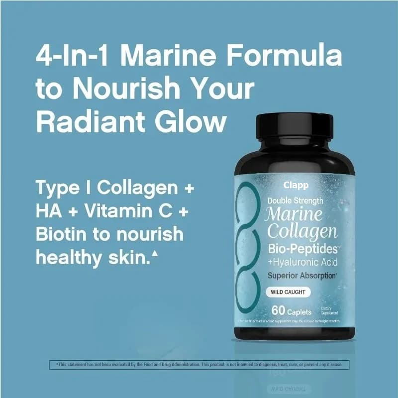 Collagen Marino Peptidi Supplement Capsules with Hyaluronic Acid | Double Formula for Nail Health Support, Skin and Hair
