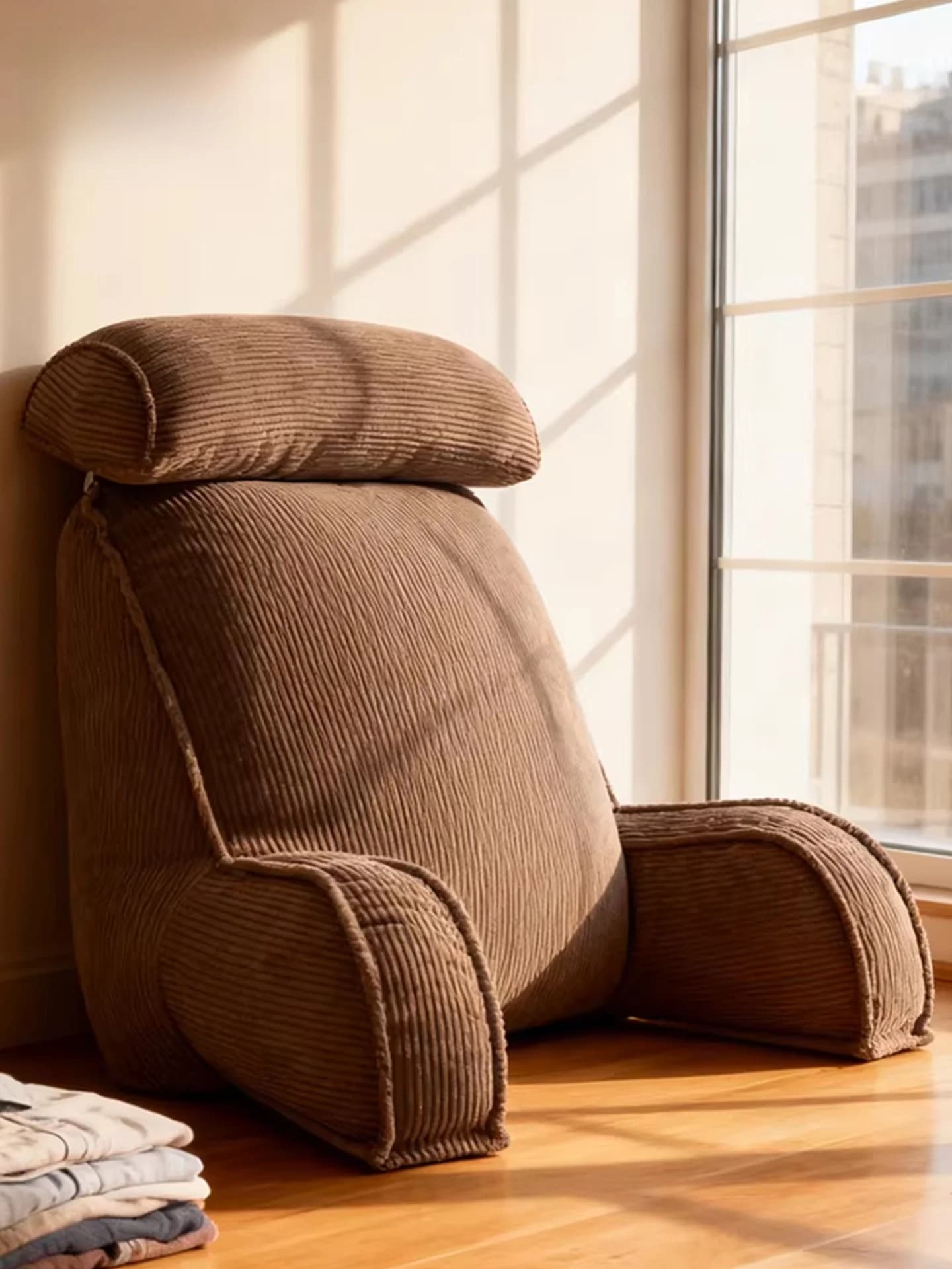 Manyue Home Corduroy Lumbar Pillow Sofa Reading Support Cushion Bed Headrest Integrated Backrest Pillow Simple Style Square