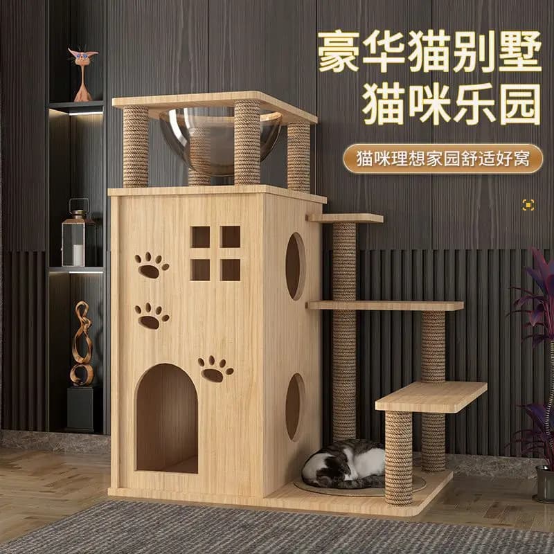 Wooden Cat Villa Integrated Double-layer Nest Large Shelf Does Not Occupy Multiple Layers of Climbing Frame