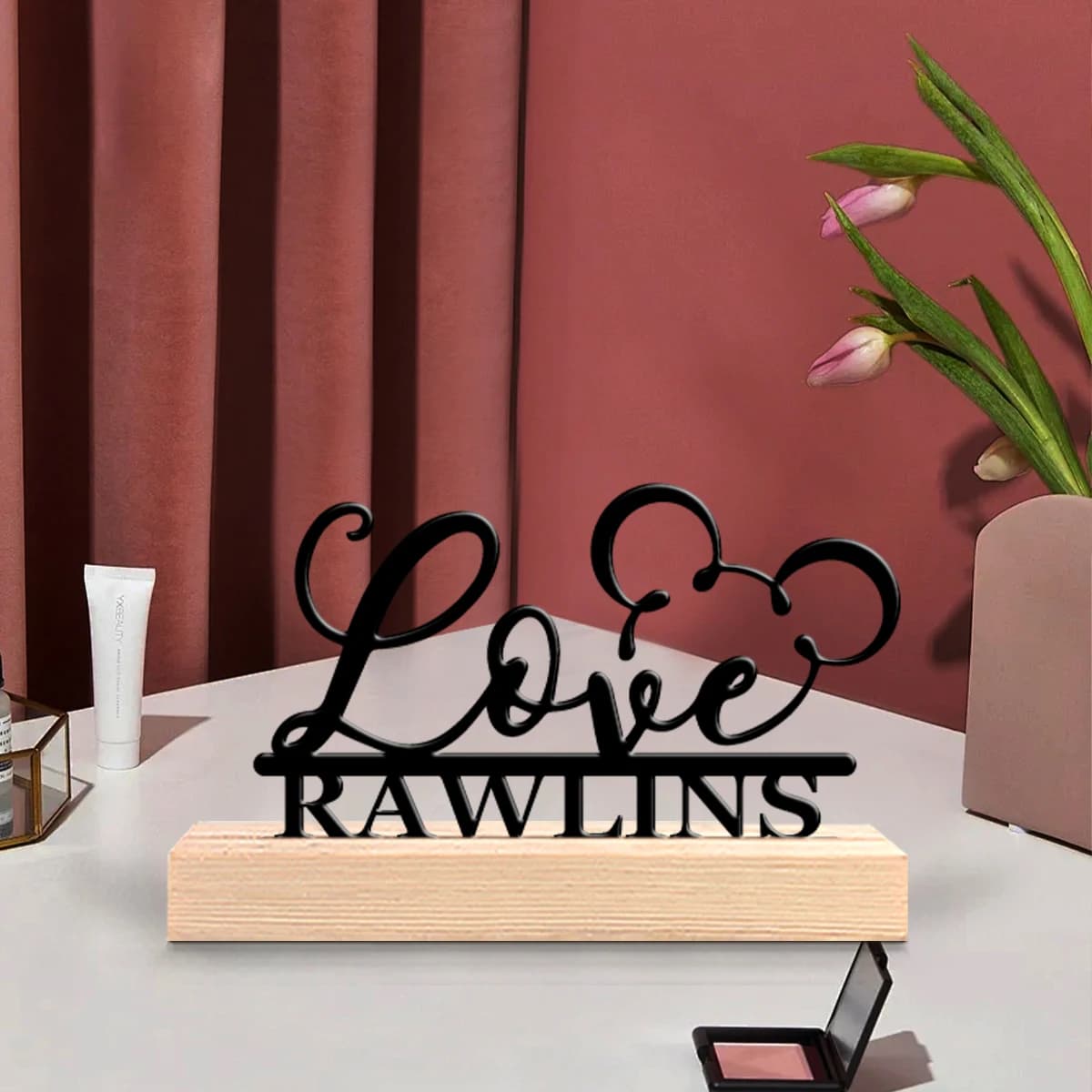 1pc Personalized Metal Artwork Customizable Name Equipped with Wooden Base Room Decorations, Bar Counter Decorations