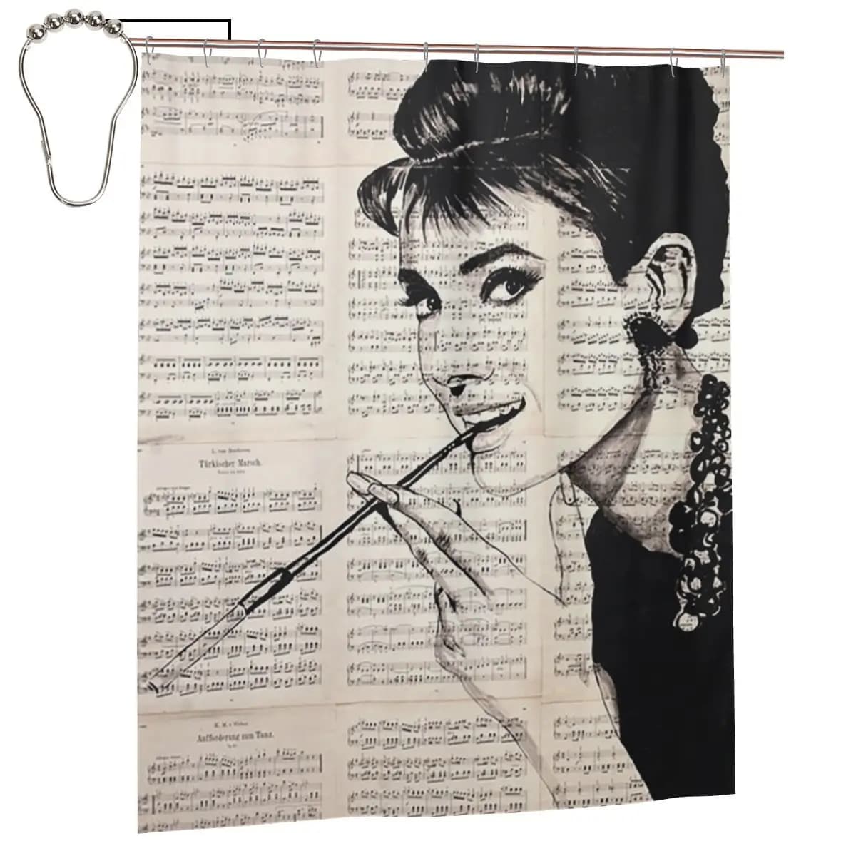 Tenda da doccia Audrey Hepburn, tende da bagno impermeabili in poliestere con ganci