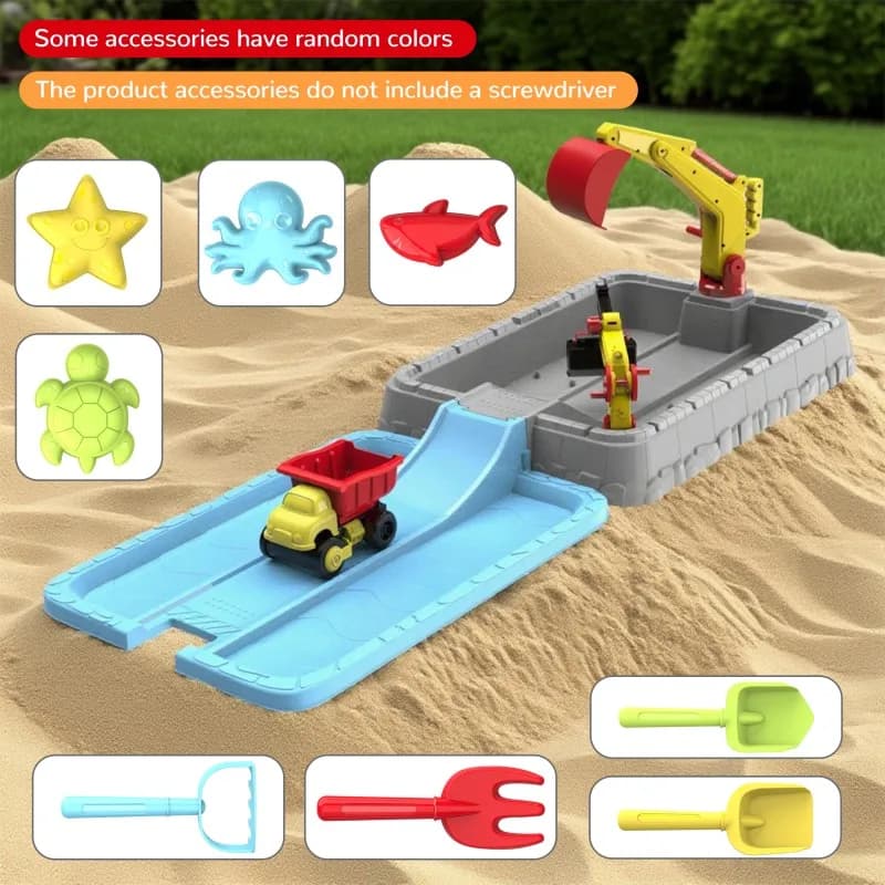 Set di giocattoli da spiaggia - Tavolo con sabbia con veicoli da costruzione, accessori con colori casuali - Ritorno a scuola/Natale/Halloween