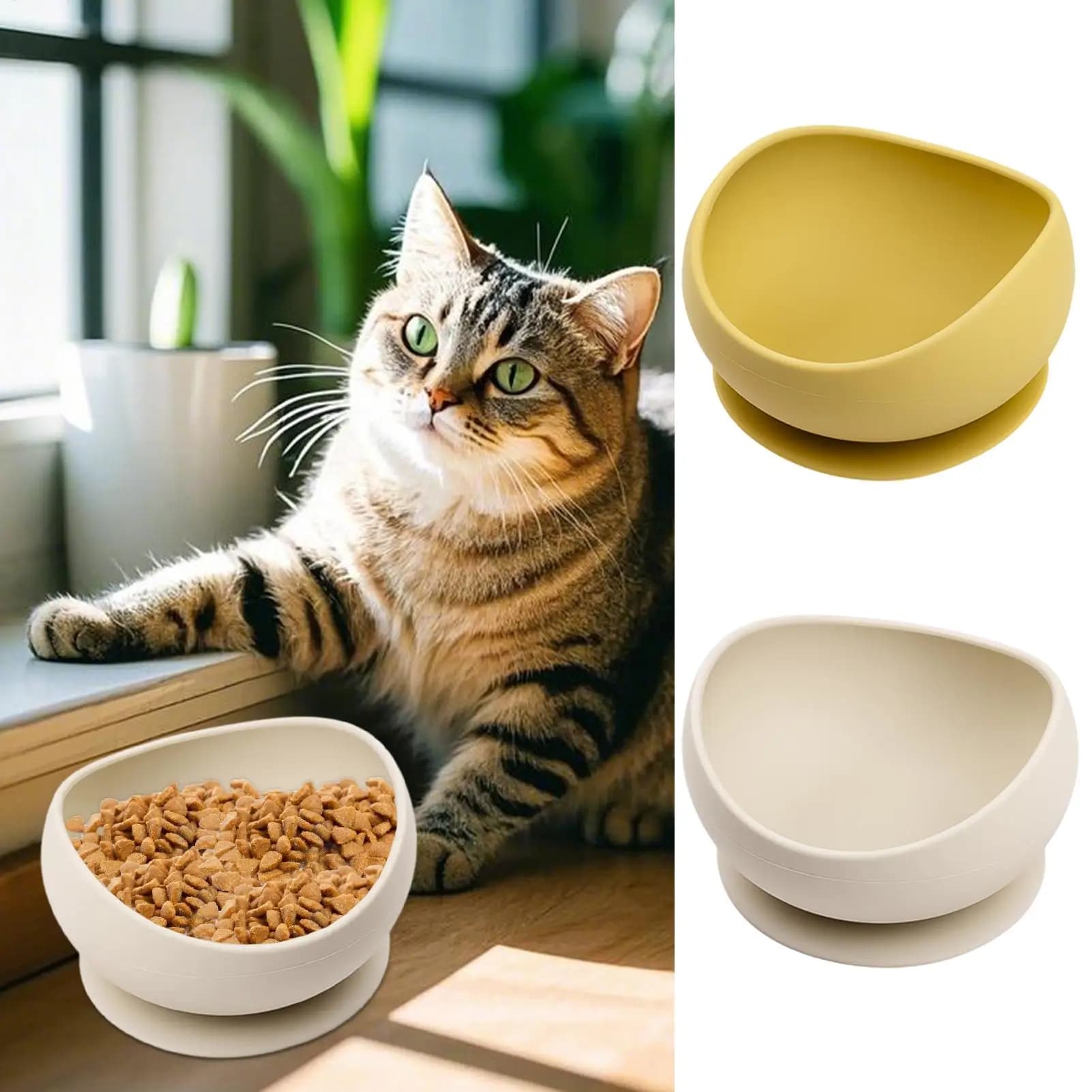 Ciotola per Gatti e Cani Anti-Rovesciamento con Base a Ventosa Potente, Portatile per Esterni, per Cibo e Acqua