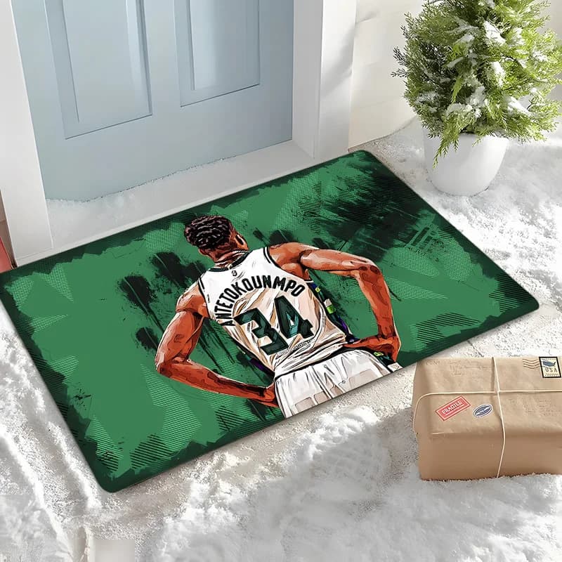 1pc of Flannel Doormat Suitable for Both Indoor And Outdoor Use, Featuring a Design Inspired by Bucks 24 Basketball Players. It