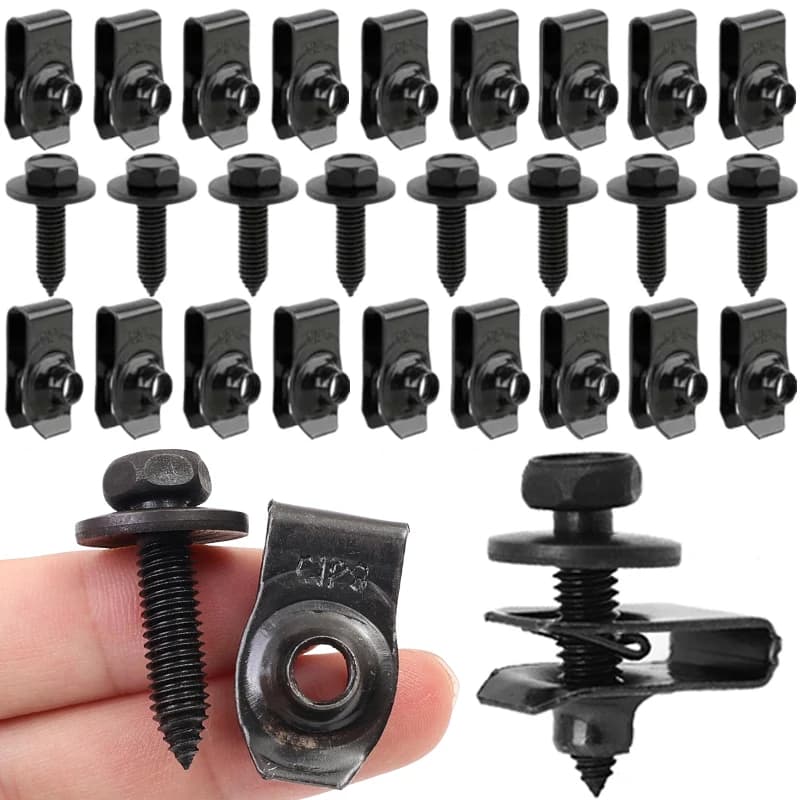 Viti a punta da 6 mm con dadi a clip a U, fissaggi a clip a U per auto, set bulloni e dadi M6 per targa, parafango, paraurti