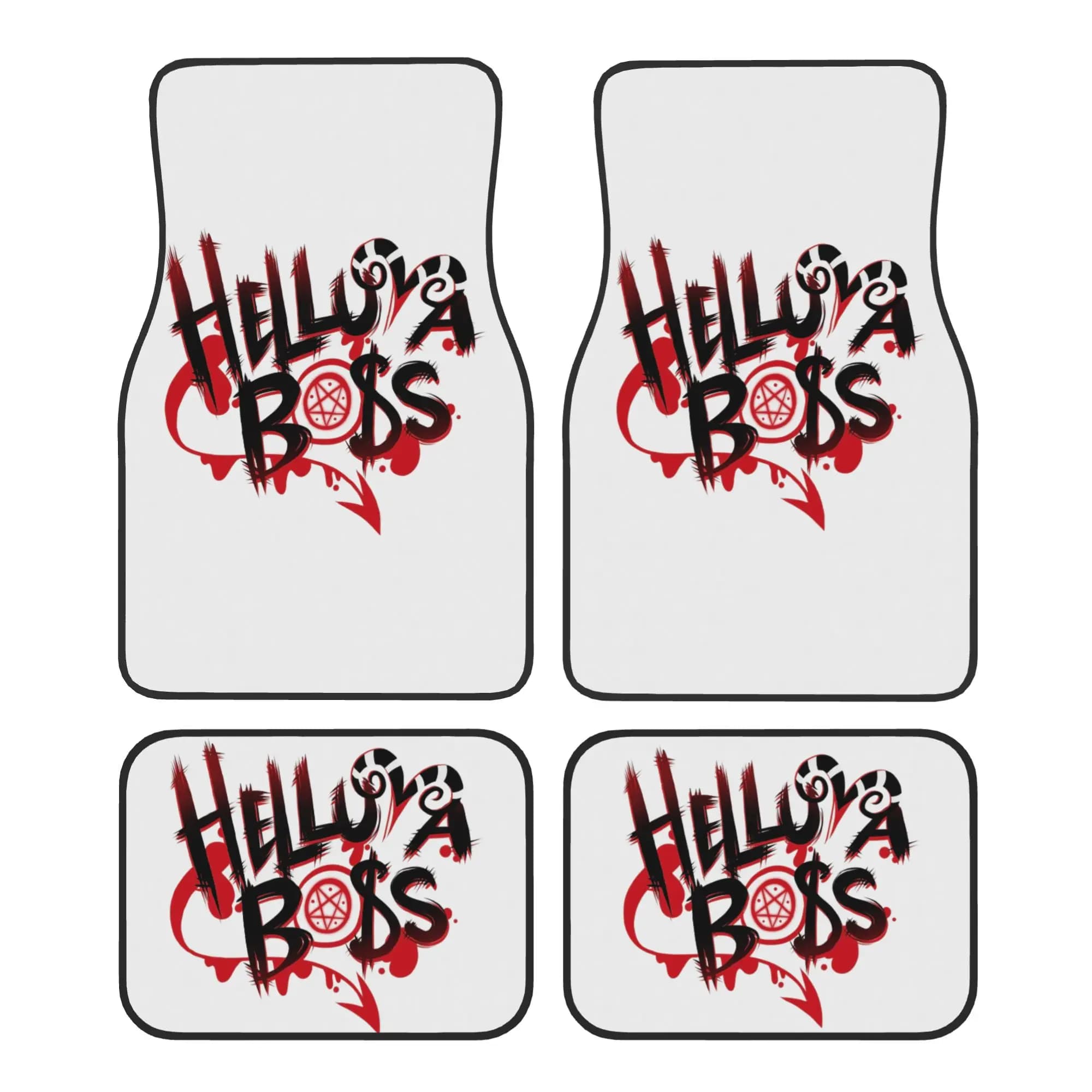 Car Floor Mats 4 Pcs Crystal Velvet Helluva Boss Animated Musical Film Universal Front Rear Foot Mats Carpets Rugs Pieces Auto