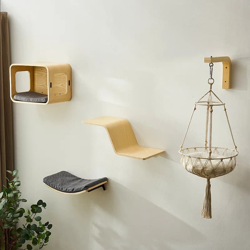 Curved board cat wall cat climbing frame wall type solid wood cat nest integrated