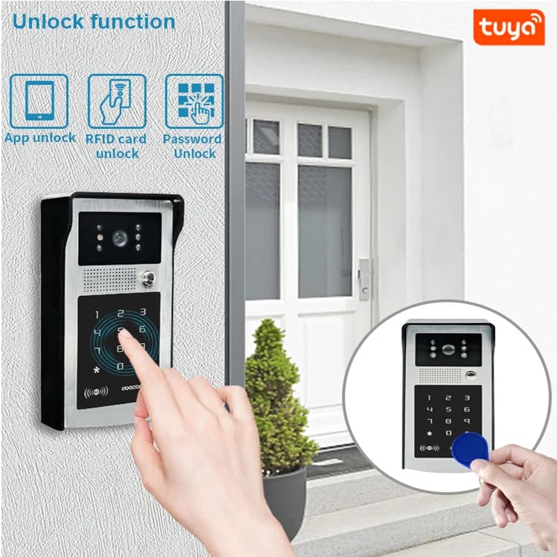 Videocitofono IP Wi-Fi cablato 2MP 1080P con controllo accessi, telecamera spioncino e visione notturna, compatibile con app Tuya