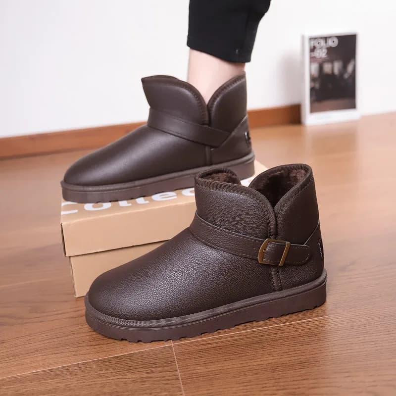 Men Solid Color Snow Boots Minimal Faux Suede Plush Lined Slip On Arch Support Non Slip Rubber Winter Daily Footwear
