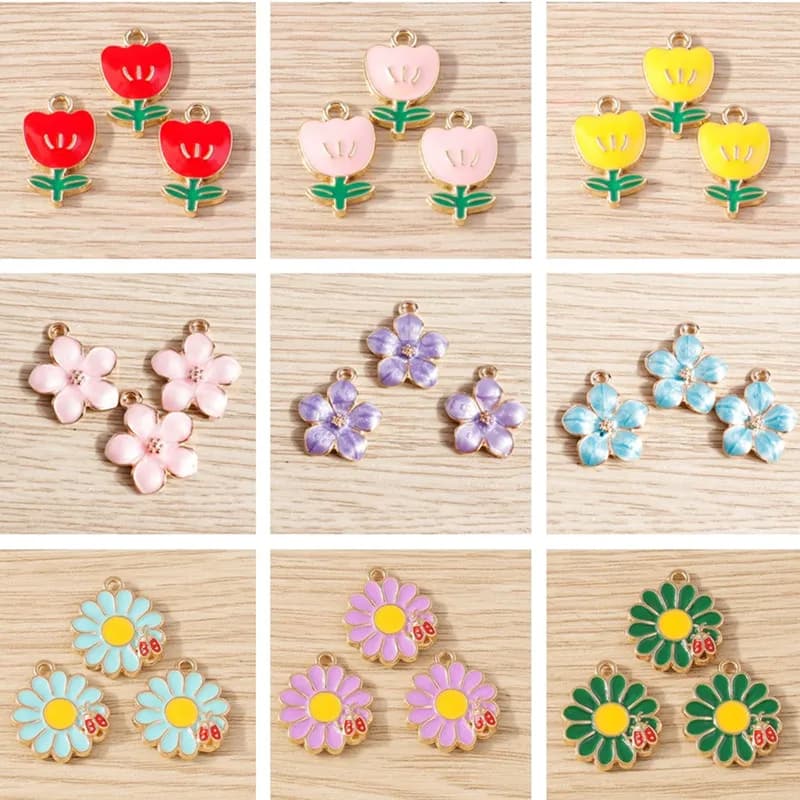 10pcs Fashion Colorful Enamel Flower Charms Pendants for Jewelry Making Drop Earrings Bracelets Necklaces DIY Crafts Accessories