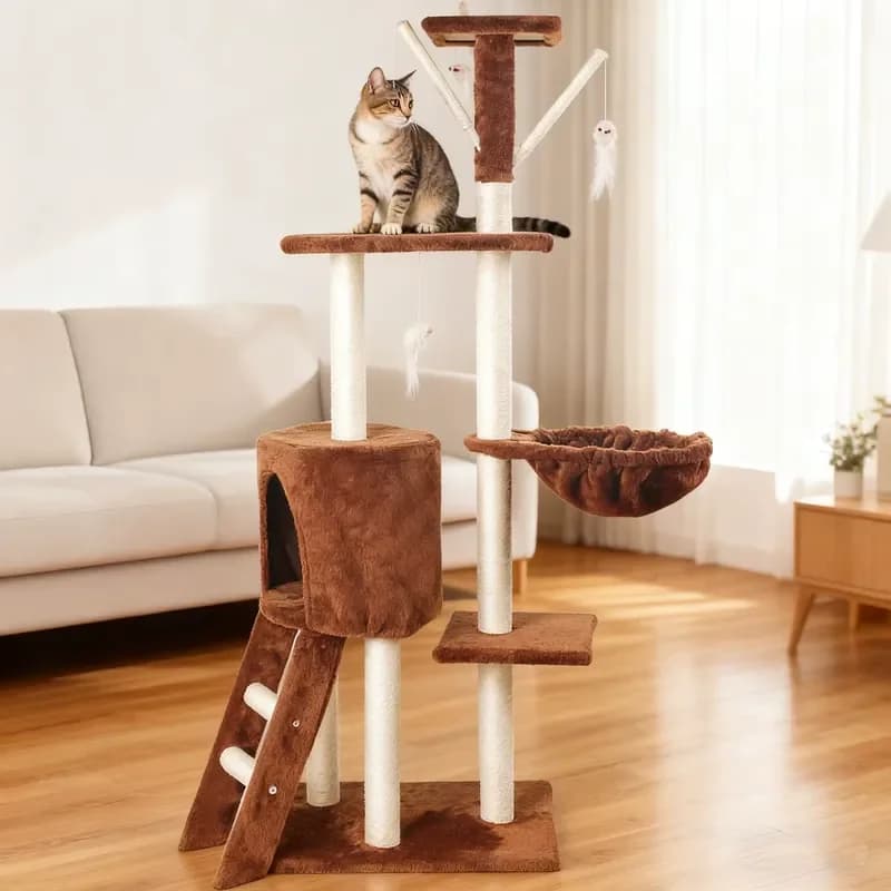 Manmiao MT05 Custom Designed Eco-friendly Modern Deluxe Interactive Cat Tree House Scratcher Climbing Frame Wood Pet Toy for