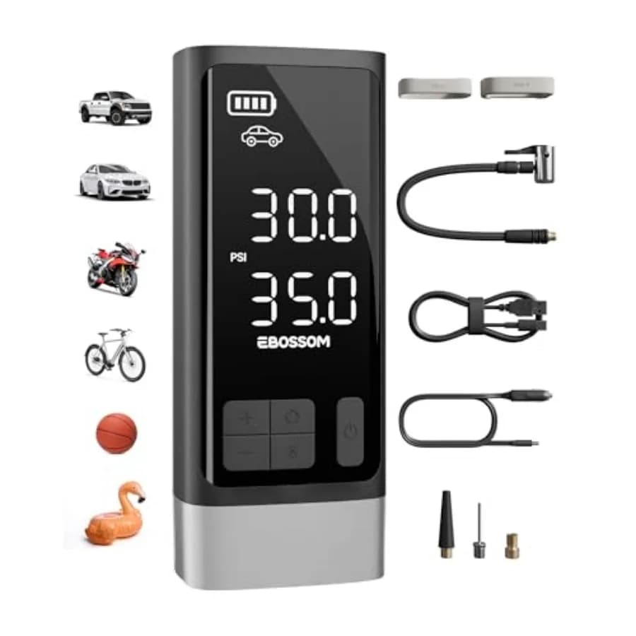 Compressore d'aria portatile per pneumatici con doppio cilindro, gonfiaggio 5 volte più rapido, con funzione di memoria, 150 PSI, senza fili.