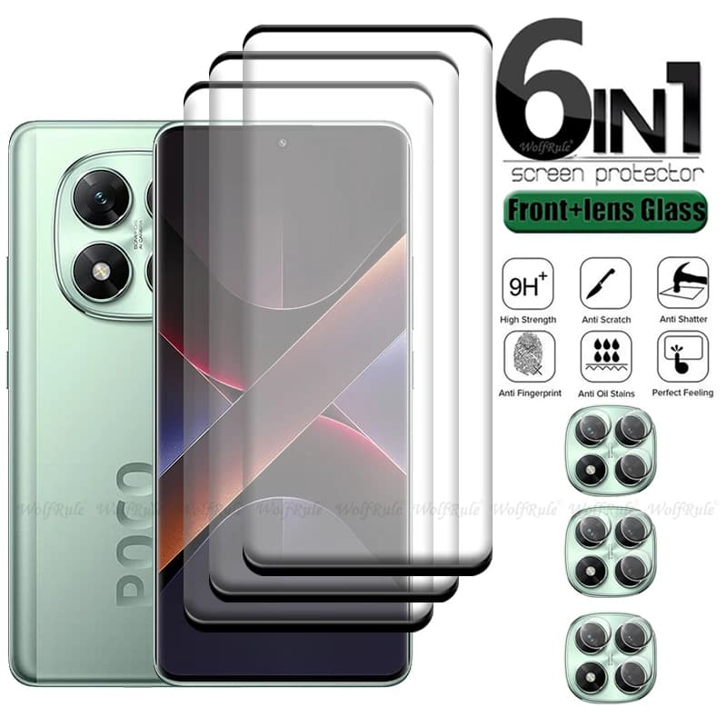 6 in 1 Per Poco X7 Vetro Poco X7 Vetro Temperato Completamente Curvo Protezione Del Telefono 9H HD Protezione Dello Schermo Xiaomi Poco X7 Lente di Vetro