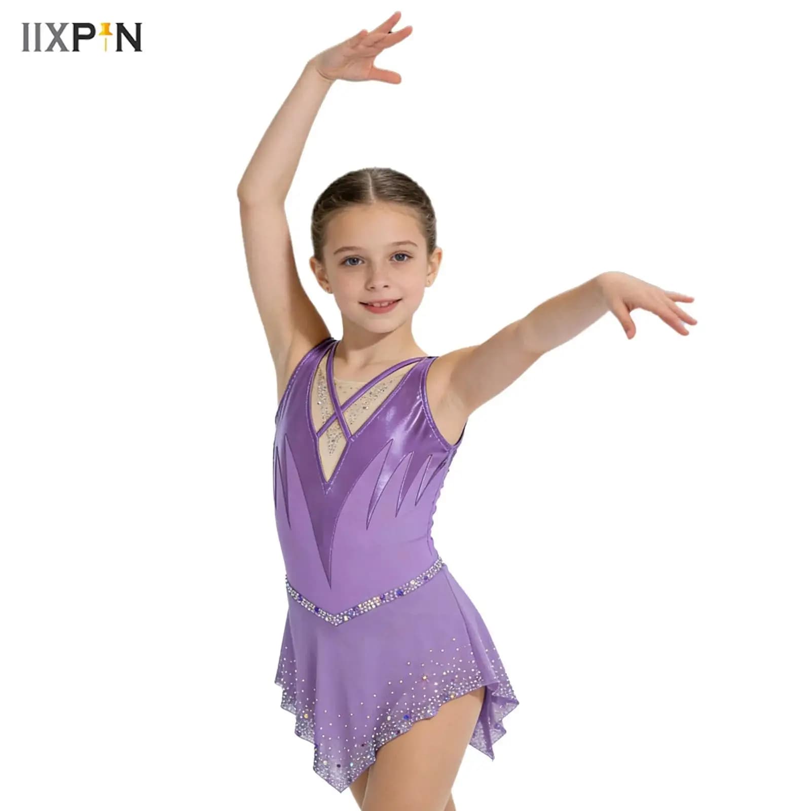 Body da Danza per Bambine e Ragazze, Ginnastica Ritmica, Pattinaggio Artistico, Rumba, Danza Latina, Cha-Cha, con Strass per Esibizioni