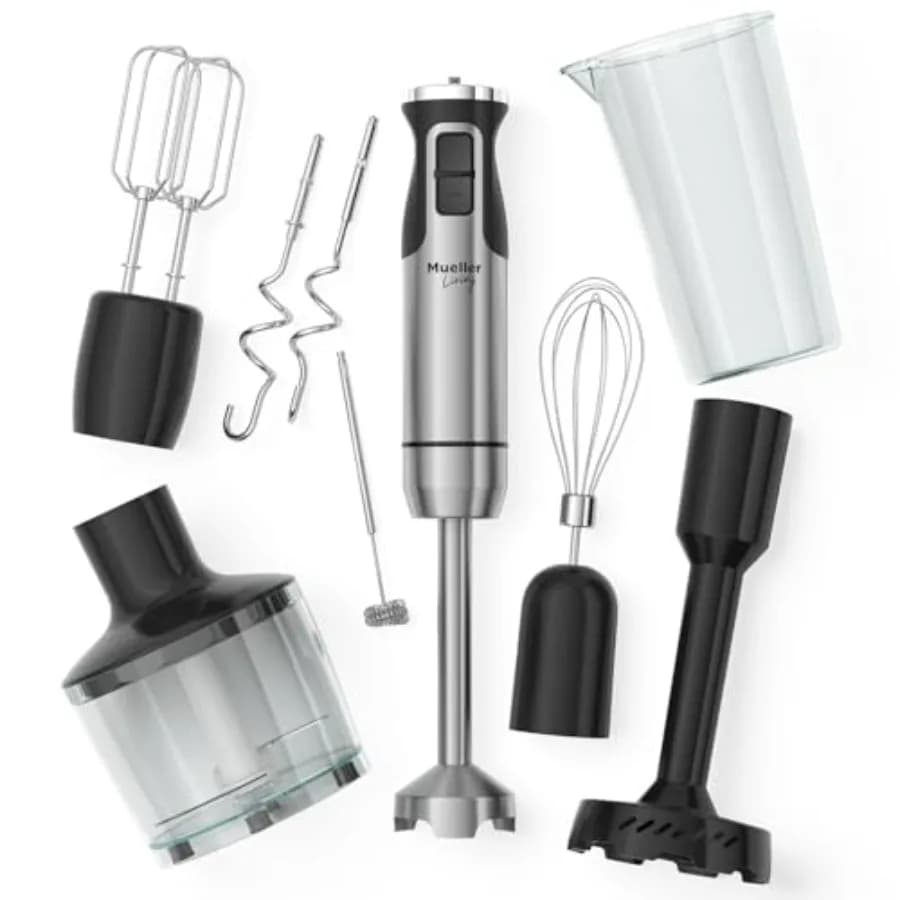 Set Completo Frullatore a Immersione Living Immersion - Frullatore a Immersione a 8 Velocità, Mixer Manuale con 7 Accessori: Lama in Acciaio Inox, Frusta