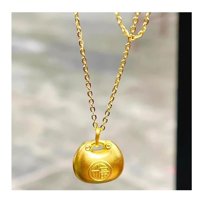 Ping An Lock Lucky Bag Pendant Necklace Female Simple Fashion High Sense Clavicle Chain Small Fat Fu Matte Fu Character Neck Cha