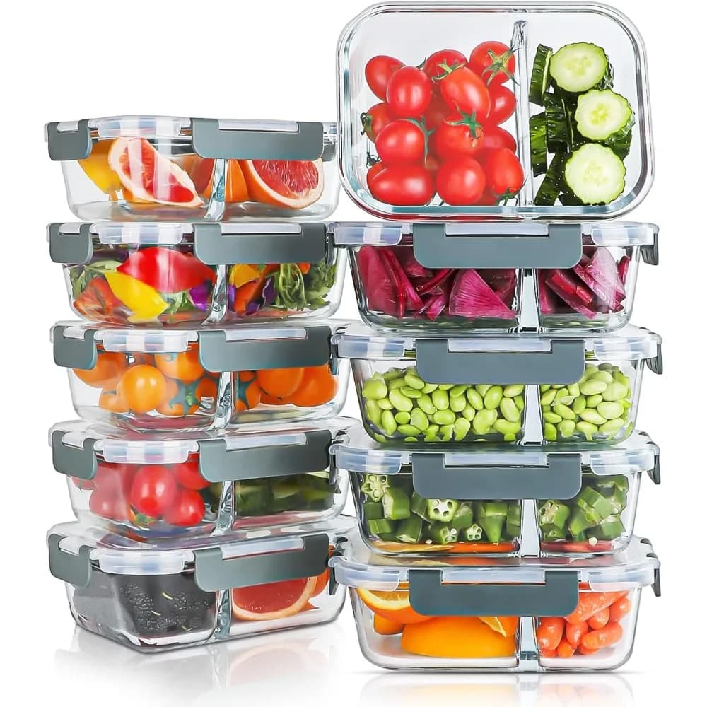Contenitori per la preparazione dei pasti in vetro da 10 pezzi da 30 once con coperchi, scatole Bento ermetiche per microonde, forno, congelatore e lavastoviglie