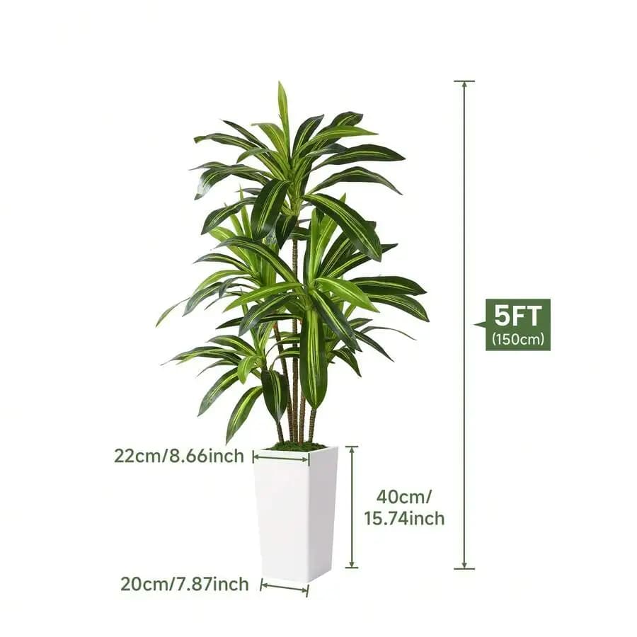 Artificial Plants, 4FT/5FT/6FT Artificial Dracaena Tree , White High Pot Artificial Plants Indoor&Outdoor,Fake Tree With Plante,