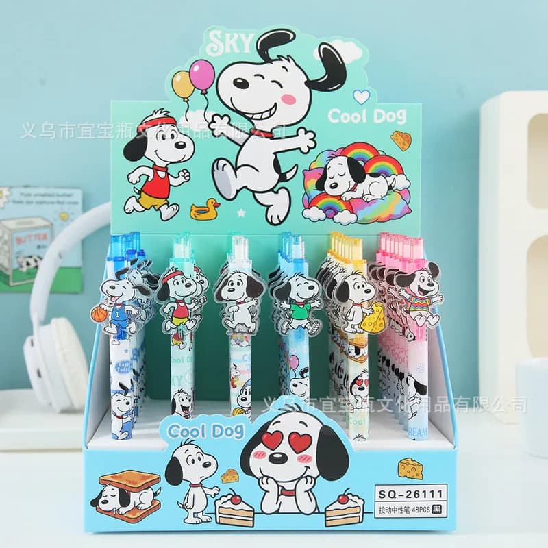 48pcs Anime Snoopy Patch Gel Pen 0.5mm Black Press Signature Pen Student Portable Pen Clip Stationery Gift Wholesale