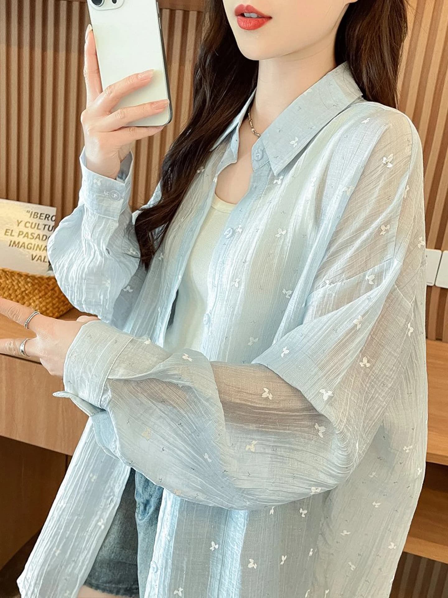 Ice Silk Lightweight Long Sleeve Shirt Women's Summer New Loose plus Size Lightweight Open Cardigan Top Outerwear Sunscreen
