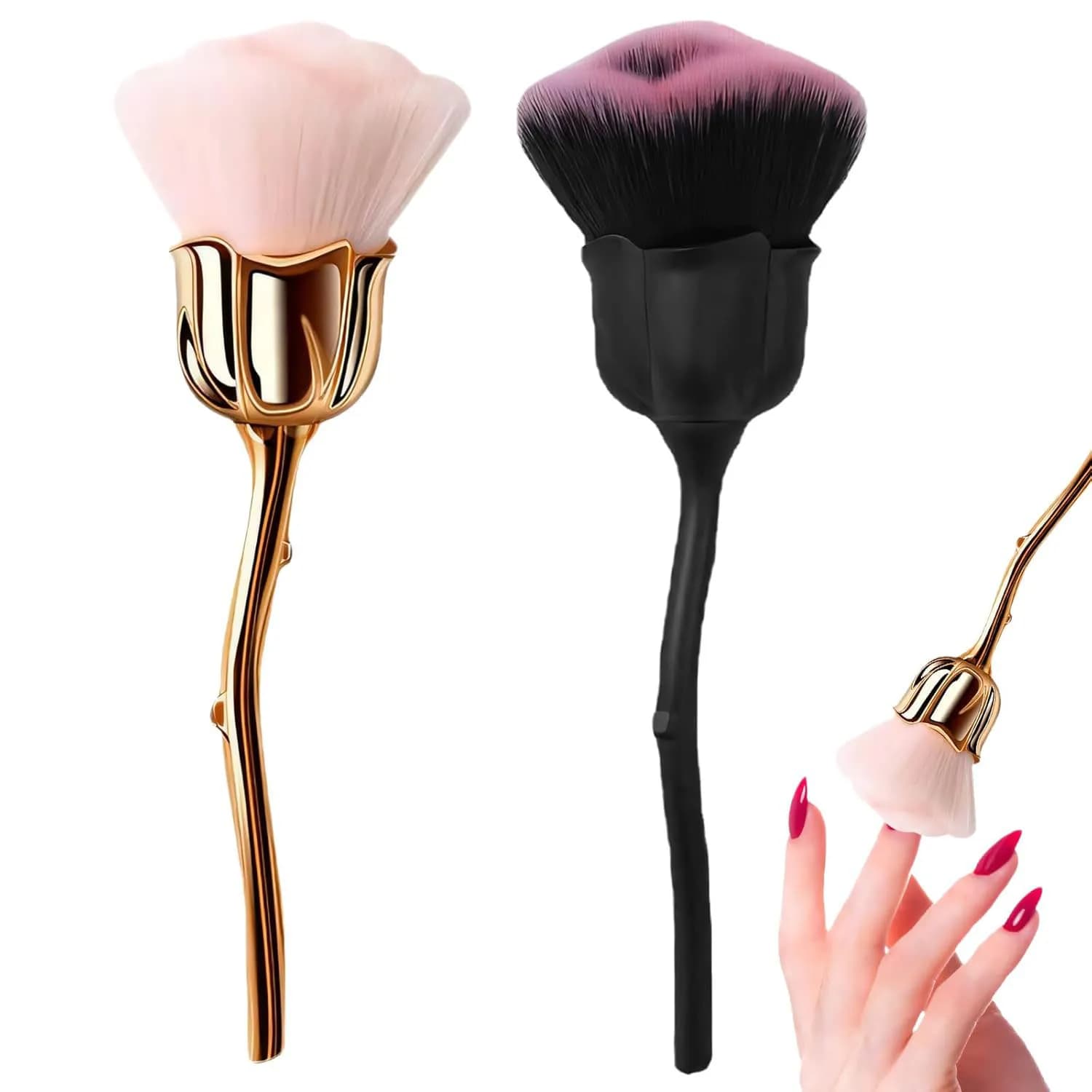 Spazzola per polvere per unghie con fiore di rosa Spazzola per polvere in nylon ultra morbido per strumenti per la pulizia del manicure Prodotti per la pulizia della spazzola per unghie a forma di rosa