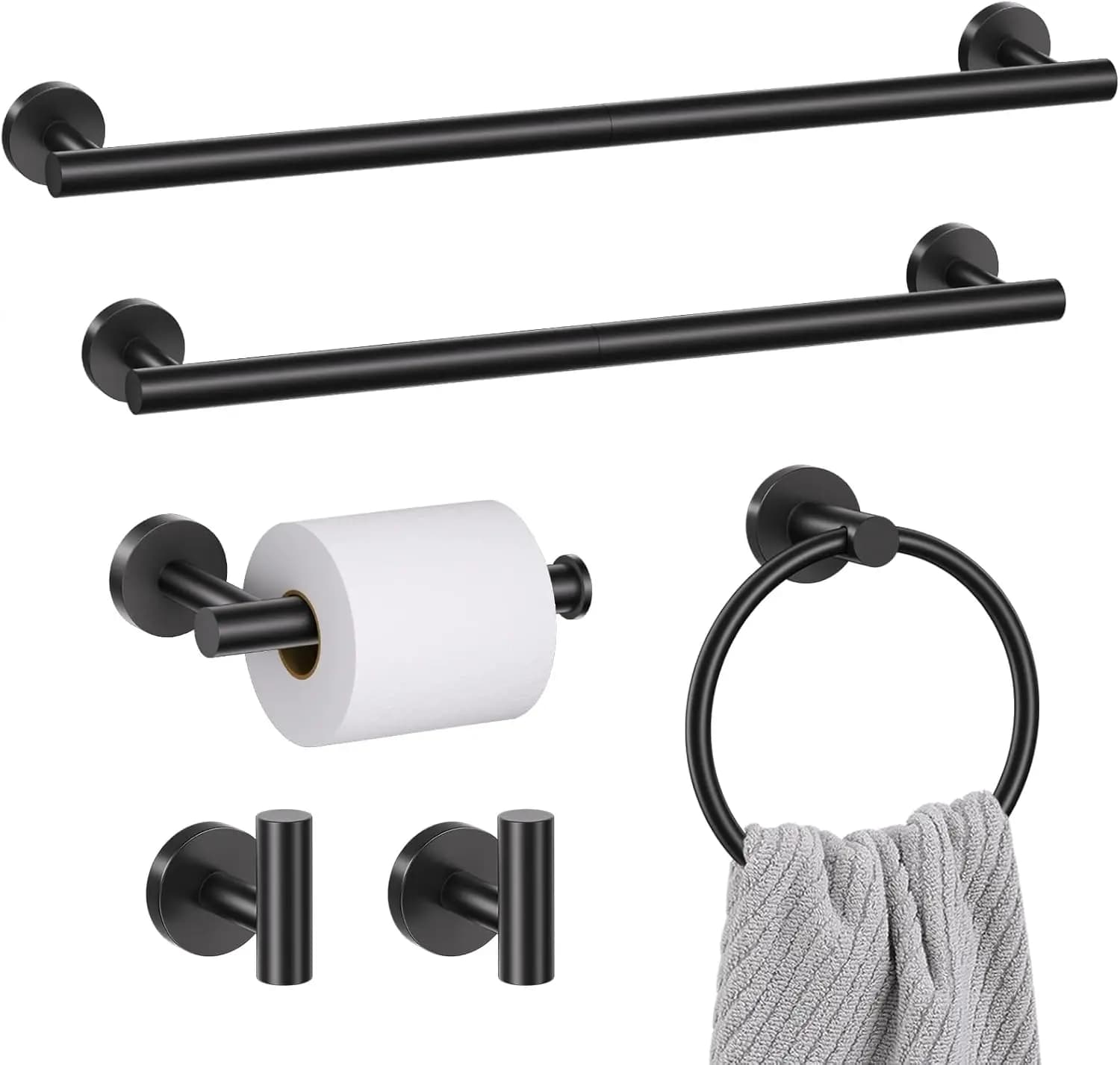 Set di 6 Portasciugamani Nero Opaco, Accessori da Bagno in Acciaio Inossidabile da 23,6 Pollici per Case Moderne