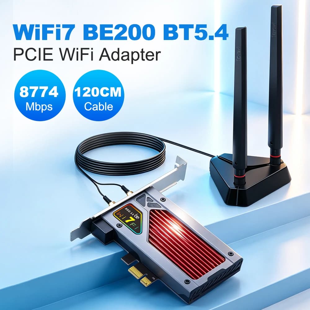 WIFI 7 BE200 BT5.4 FV-BE8800RGB PCIE WiFi Adapter WiFi7 802.11BE External Antenna 120CM Cable Wireless Network Card For Win10/11