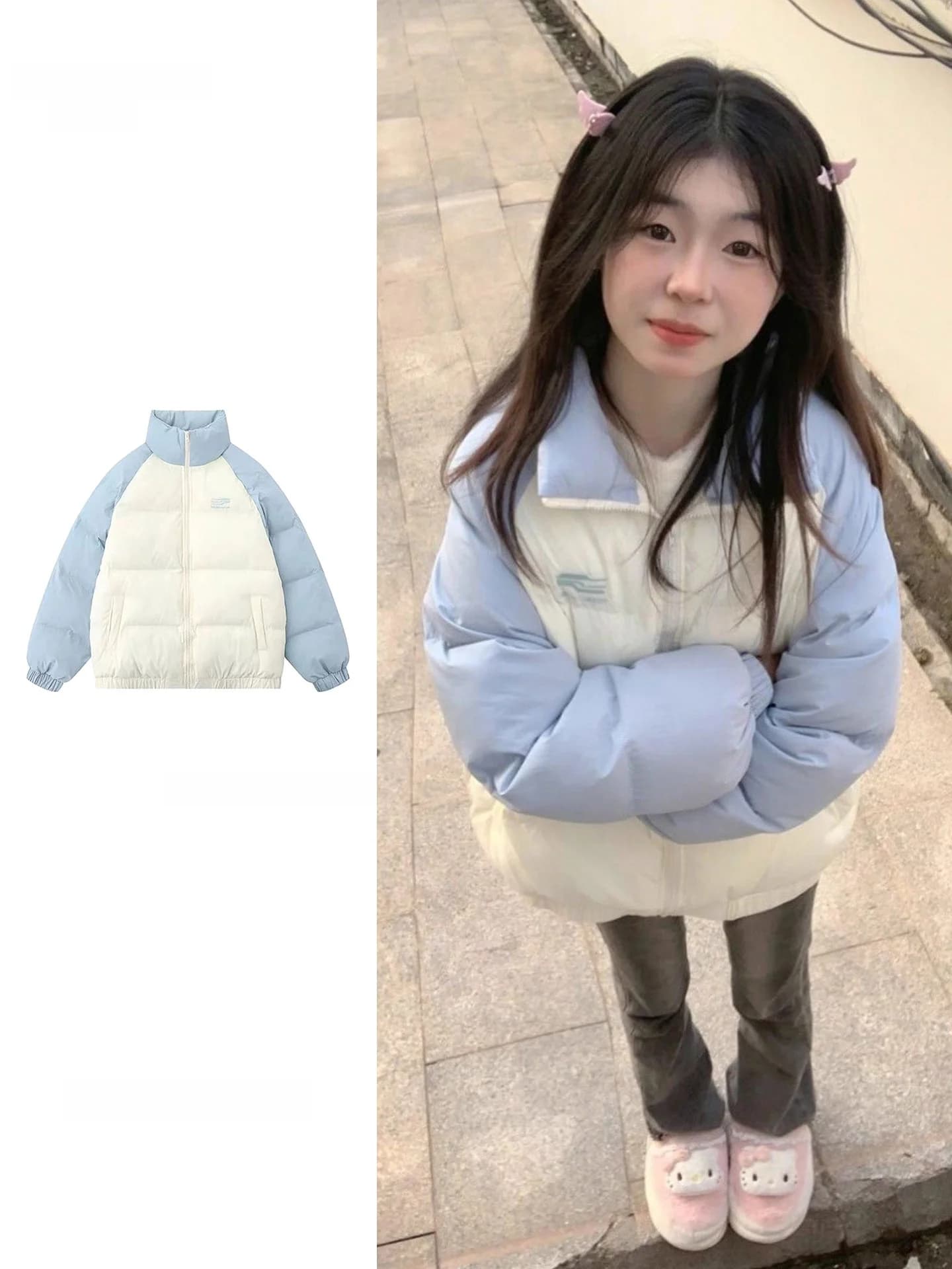 American Style Shoulder Insert Sleeve Color Block Cotton Jacket Women's Winter Loose down Bread Coat Student Outerwear