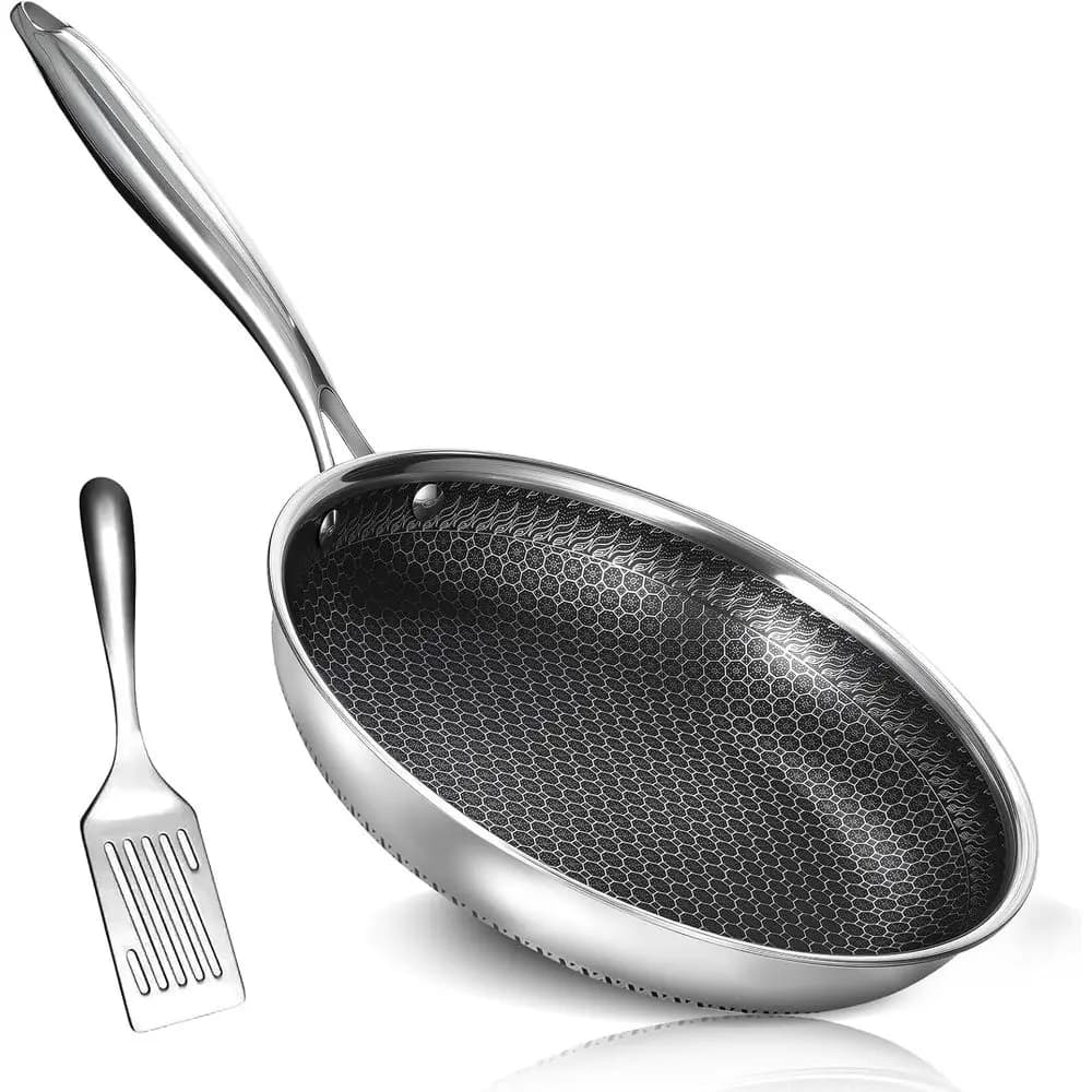 Anti-adhesive 8-inch, stainless steel with Nido d'Ape surface, Compatible with Induction, Fit for Oven and Dishwasher