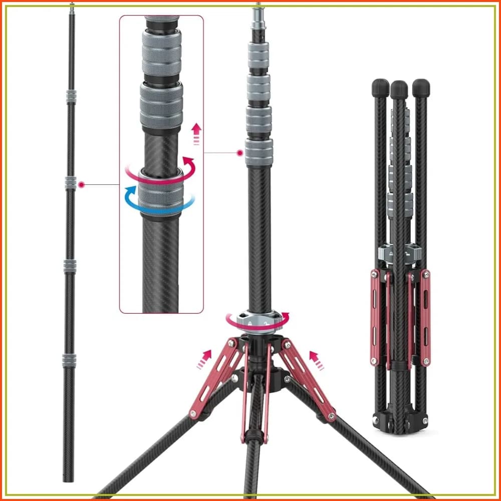 Carbon Fiber Light Stand MT-49, 194cm Adjustable Tripod for Photography with Phone Clip, Sturdy for Speedlight Flash Softbox Strobe Light Camera, Carrying Bag Included