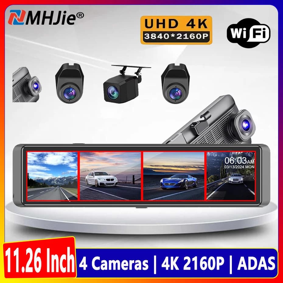 T80 4CH Dash Cam 11.26 pollici 4K WIFI Specchietto retrovisore 4 telecamere Videoregistratore per auto DVR ADAS BSD Visione notturna 24 ore Monitor di parcheggio