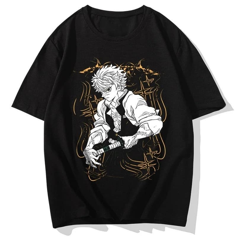 T-shirt per Bambini Unisex Casual Oversize in Puro Cotone con Stampa Anime Demon Slayer Sanemi Shinazugawa, Collezione Estiva 2026