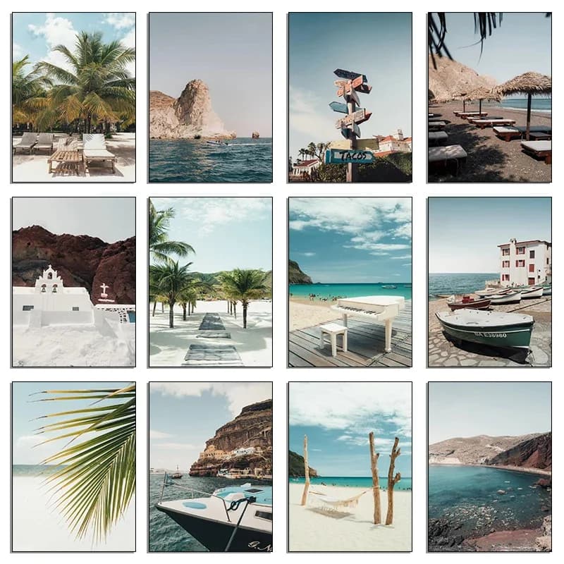 Summer Tropical Island Sandbeach Palm Modern Nordic Photographic Art Poster Diamond Paintings Wall Art Pictures Room Home Deco