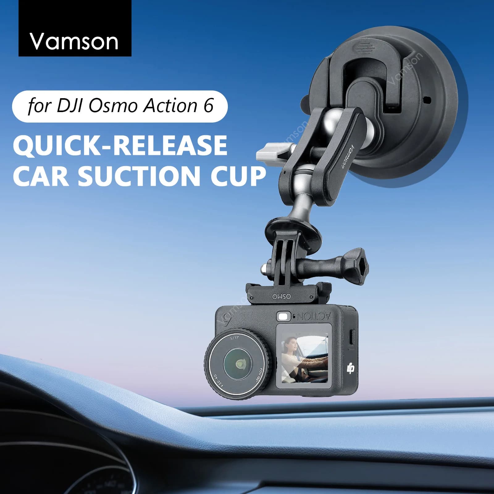 Supporto a ventosa Vamson per DJI Osmo Action 6/5/4/Nano 360 Sports Camera 360 ° Supporto Girevole per Parabrezza con Ventosa per Riprese