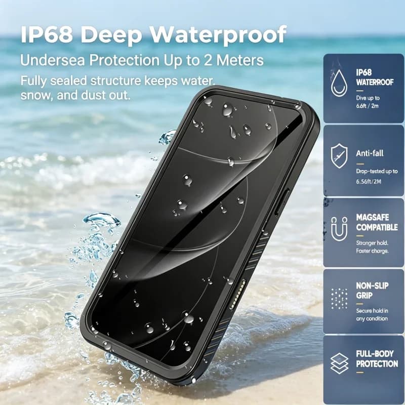 IP68 Waterproof Underwater Photography Case for iPhone 17 16 15 14 13 Pro Max 360° All Inclusive Scratch Resistant Phone Case